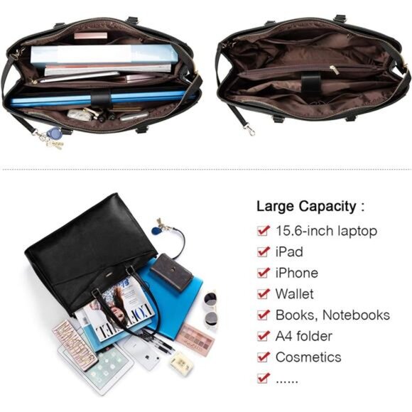 Laptop Tote Bag for Women 15.6 Inch Waterproof Leather Computer Bags Business - Picture 5 of 7